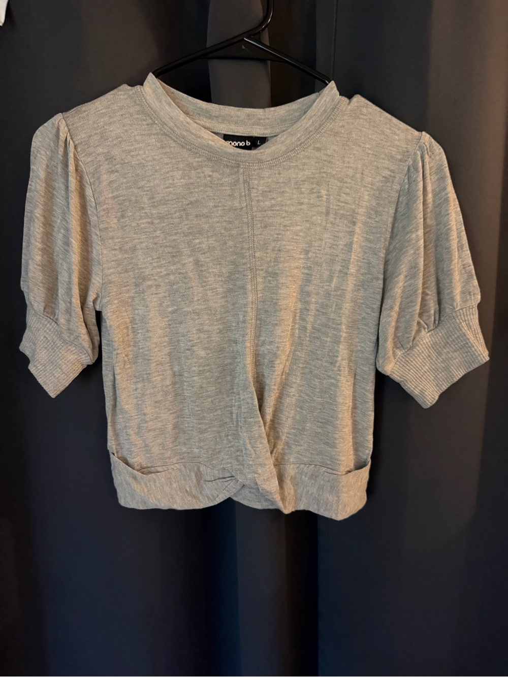 Mono B Light Gray Puff-Sleeve Cropped Knit Top